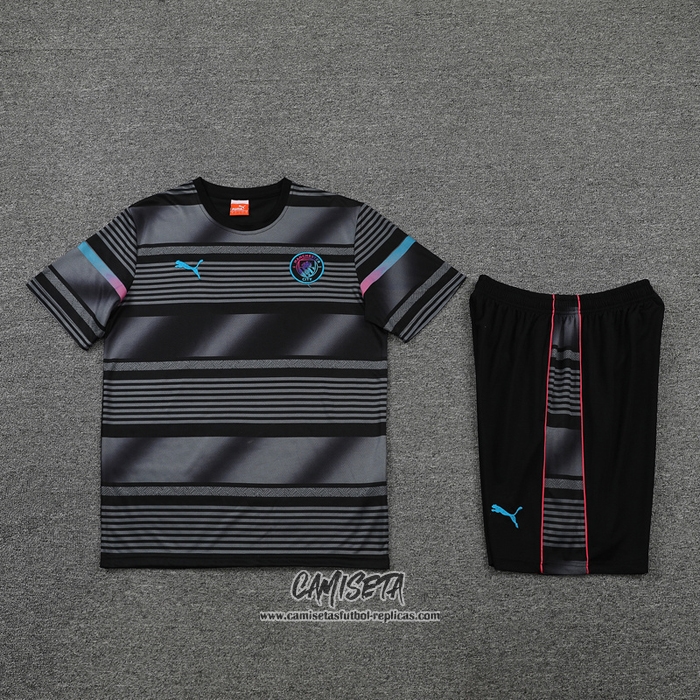 Chandal del Manchester City 2022-2023 Manga Corta Negro - Pantalon Corto